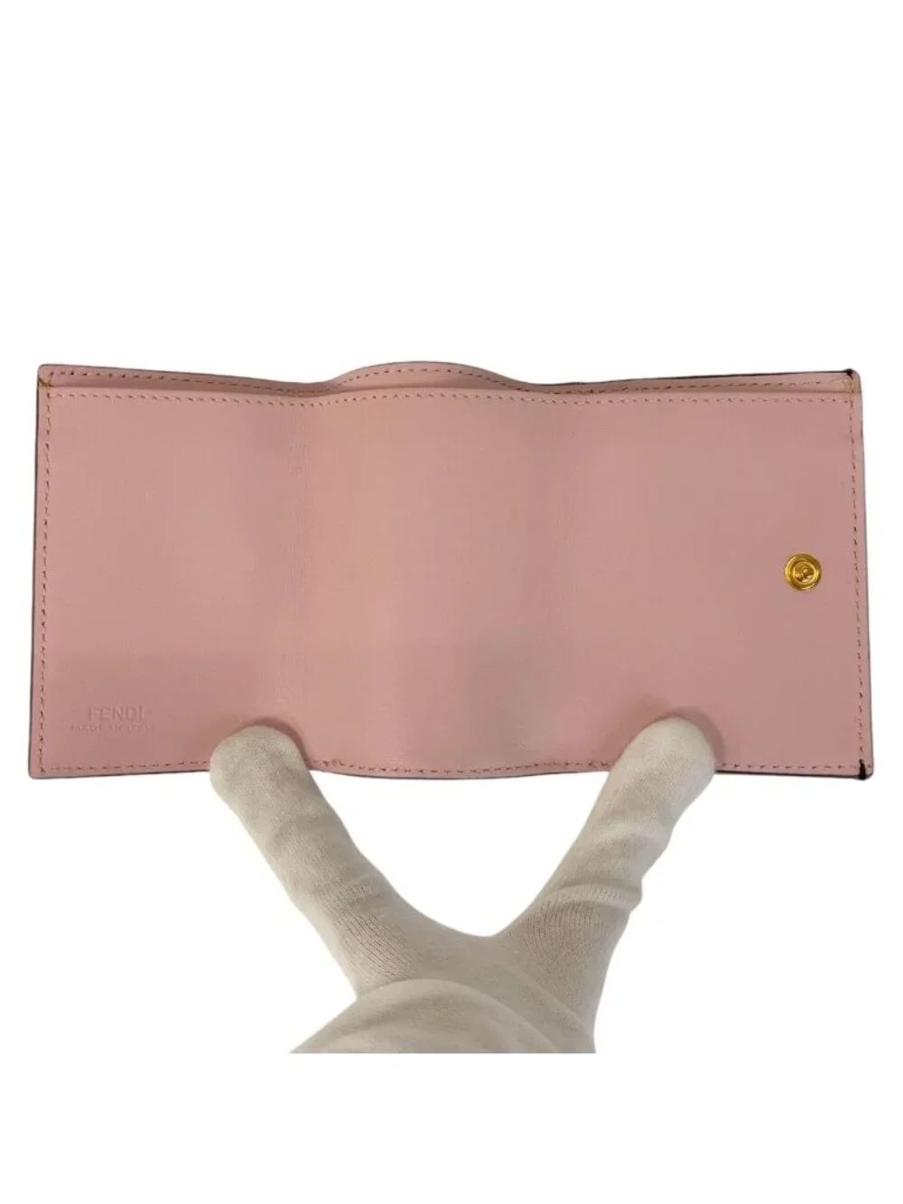 Fendi Zucca Is Pink Brown Gold Leather Folded Wallet Compact